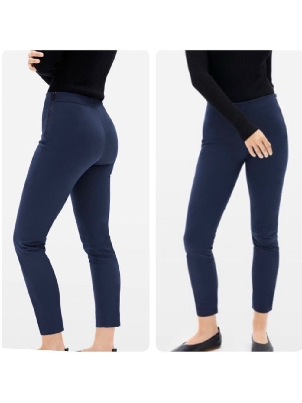 Everlane The Side-Zip Stretch Pull On Cotton Pants High Waist Slim Navy Size 4